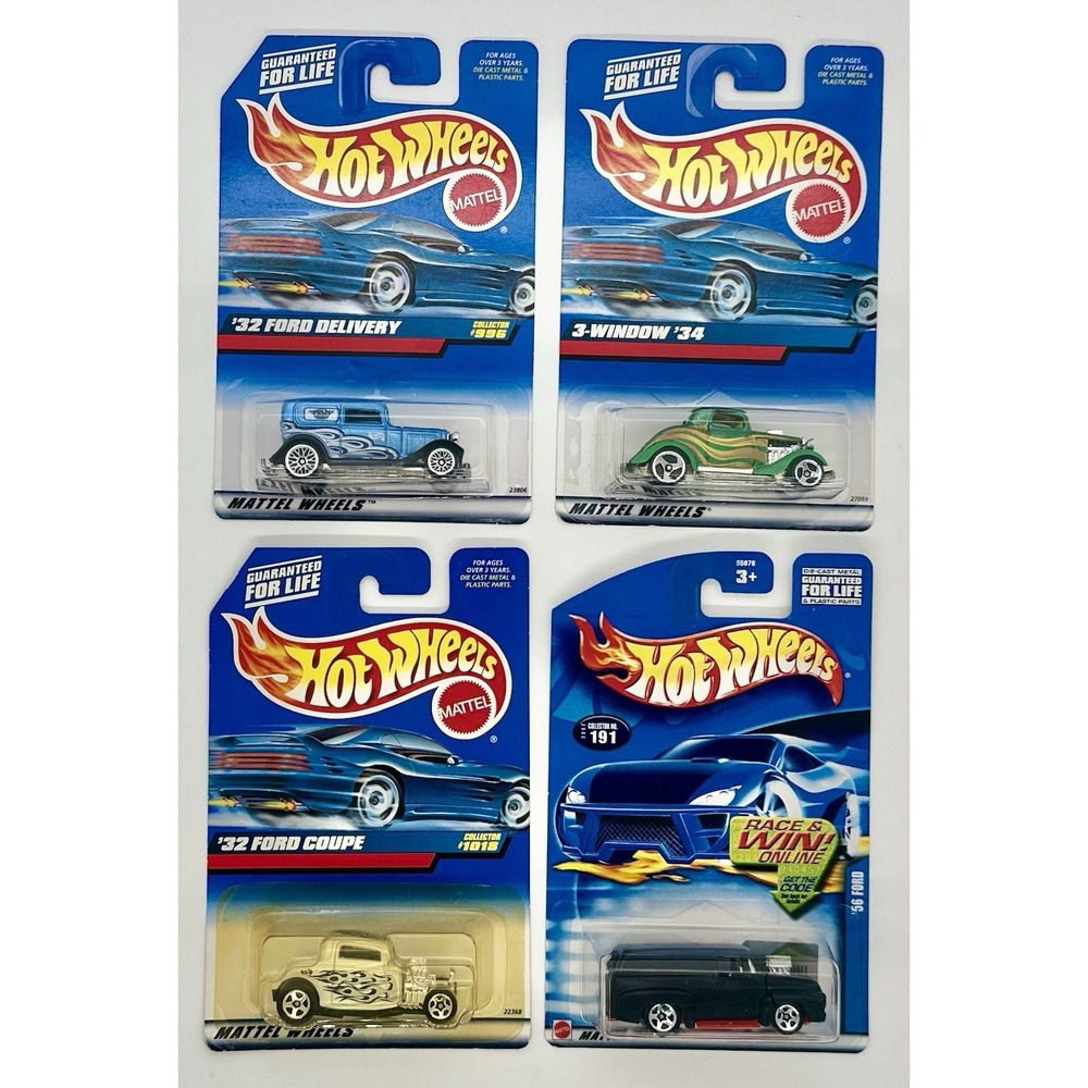 Hot Wheels Lot of 4 Ford Hot Rods '32 Coupe Delivery 3-Window '34 '56 Ford NEW